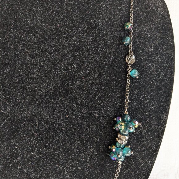 Coldwater Creek Blue Crystal Cluster Gray Silver Beaded Necklace Long - Picture 5 of 8